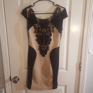 Tan and black mini bodycon dress